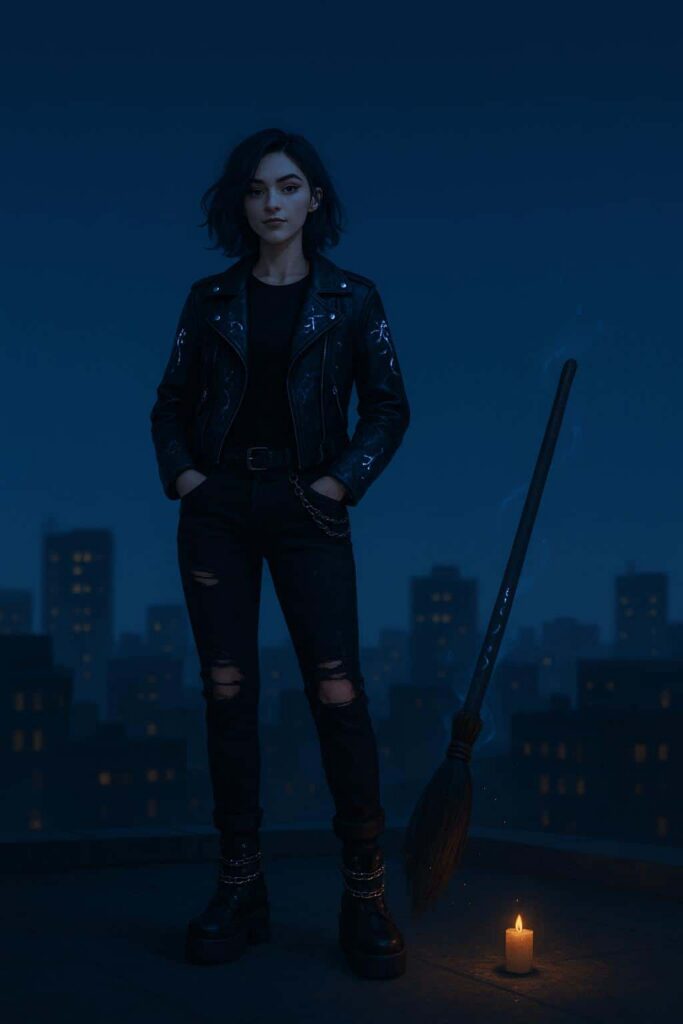 Gen-Z witch on city rooftop - Пример 1