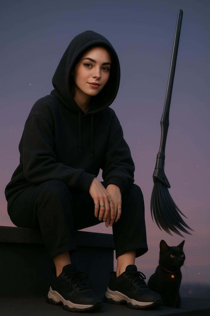 Gen-Z witch on rooftop parapet - Пример 1