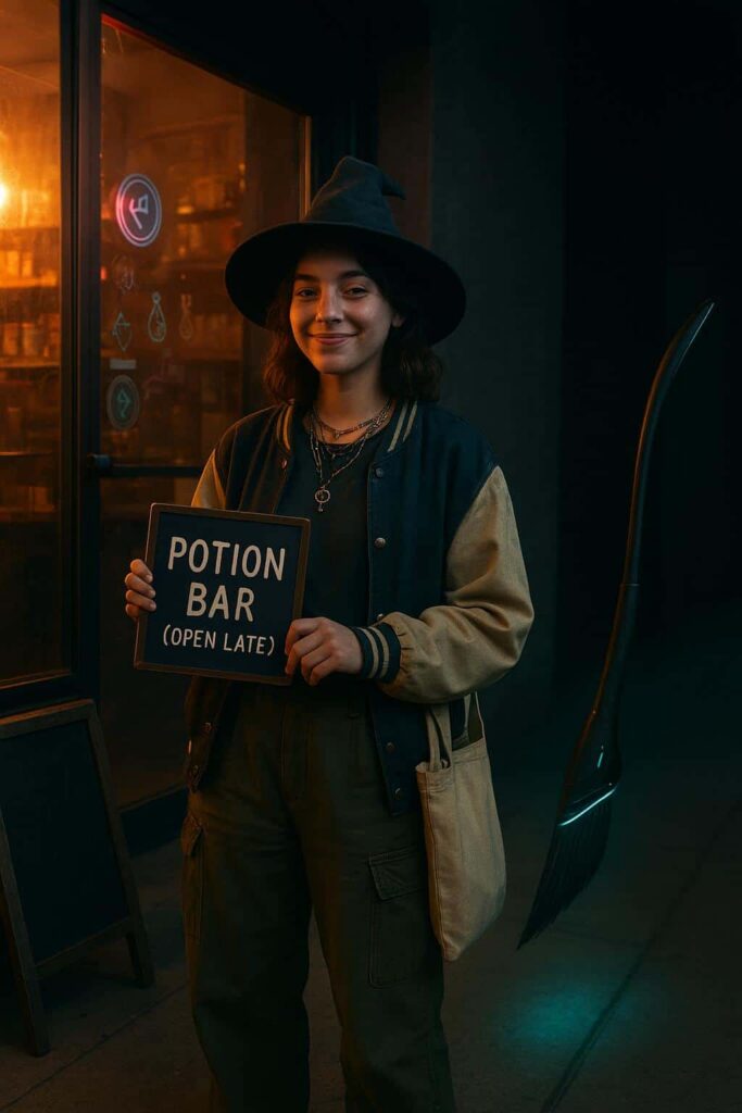 Gen-Z witch outside urban bodega - Пример 1