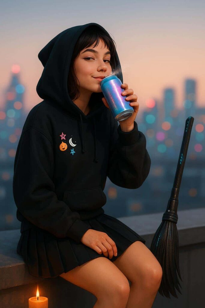 Gen-Z witch sipping potion soda - Пример 1