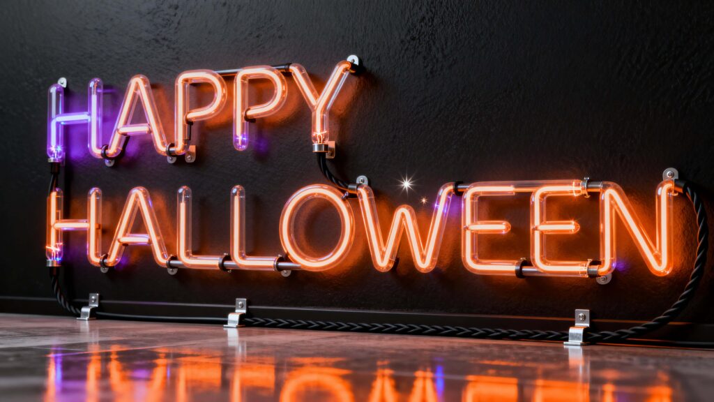 Glass neon Halloween sign on wall - Пример 1