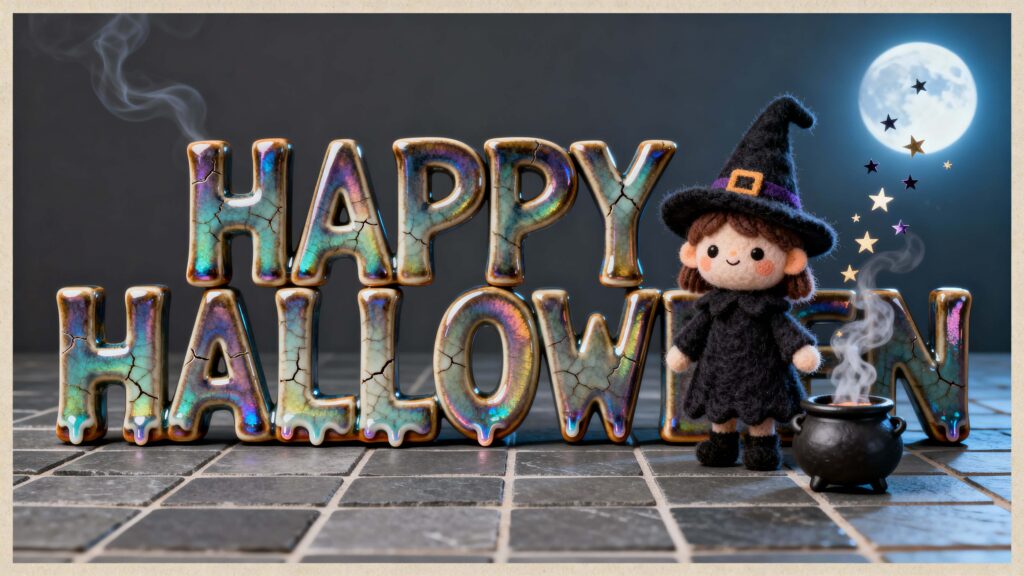 Glazed HAPPY HALLOWEEN ceramic letter scene - Пример 1