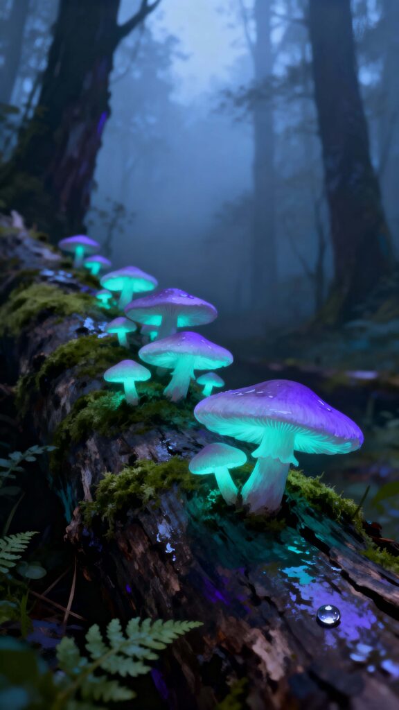 Glowing Mushrooms in Misty Forest Portrait - Пример 1