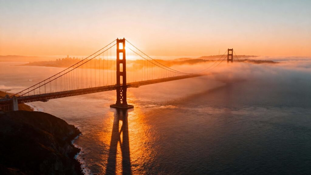 Golden Gate Bridge aerial sunrise shot - Пример 1