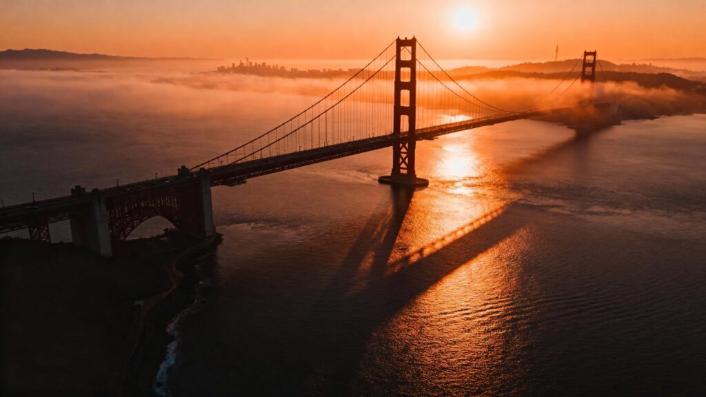 Golden Gate Bridge aerial sunrise shot - Пример 1