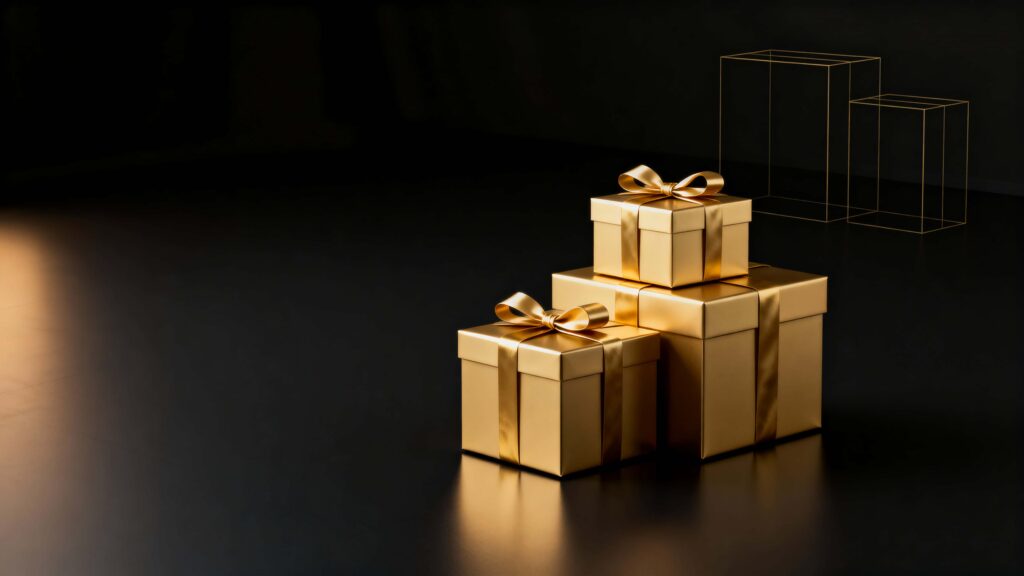 Golden gift boxes on black negative space - Пример 1