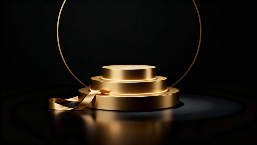 Golden podium with satin ribbon centerpiece - Пример 1