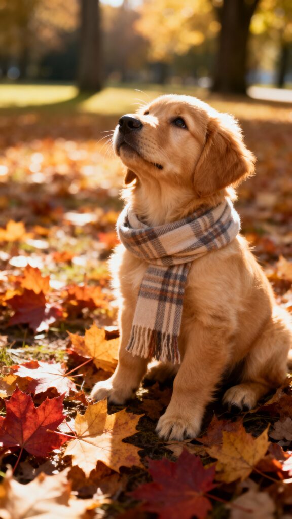 Golden Retriever Puppy Among Amber Leaves - Пример 1