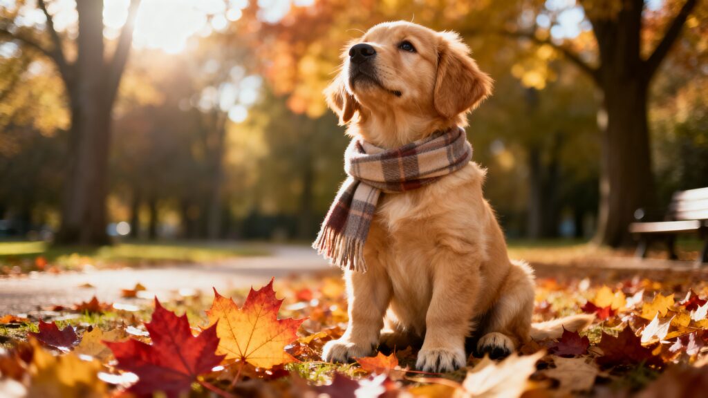 Golden-retriever puppy in autumn park - Пример 1