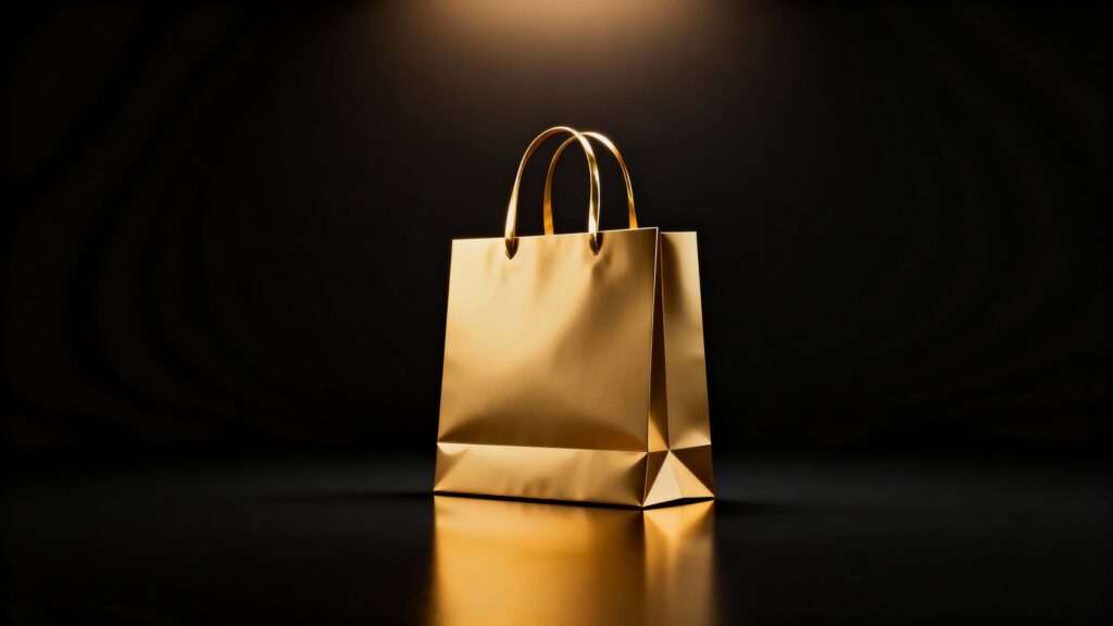 Golden shopping bag on black - Пример 1