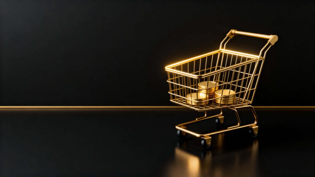 golden shopping cart on matte black - Пример 1