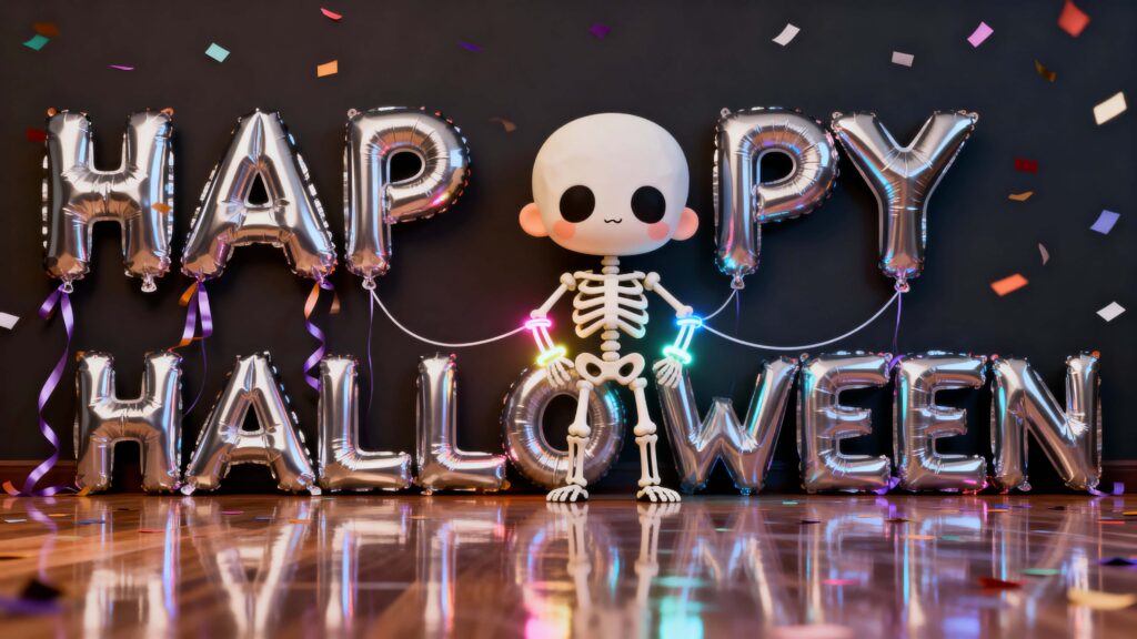 Halloween balloon greeting with skeleton - Пример 1
