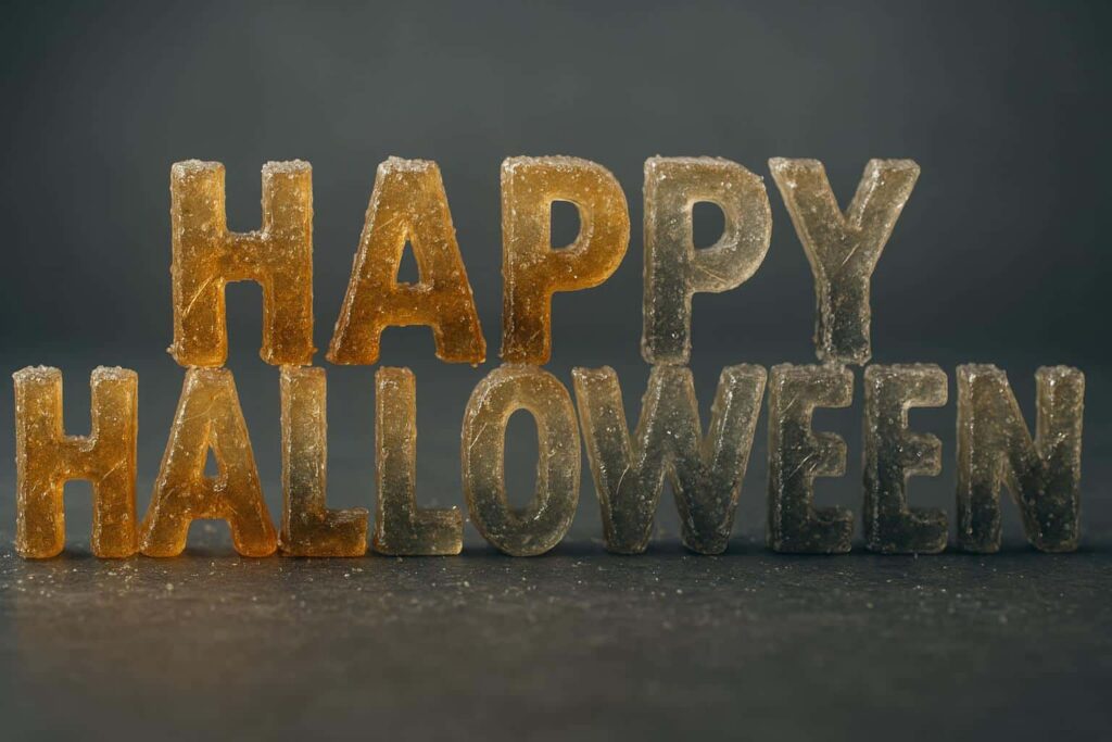 HAPPY HALLOWEEN candy-glass lettering close-up - Пример 1