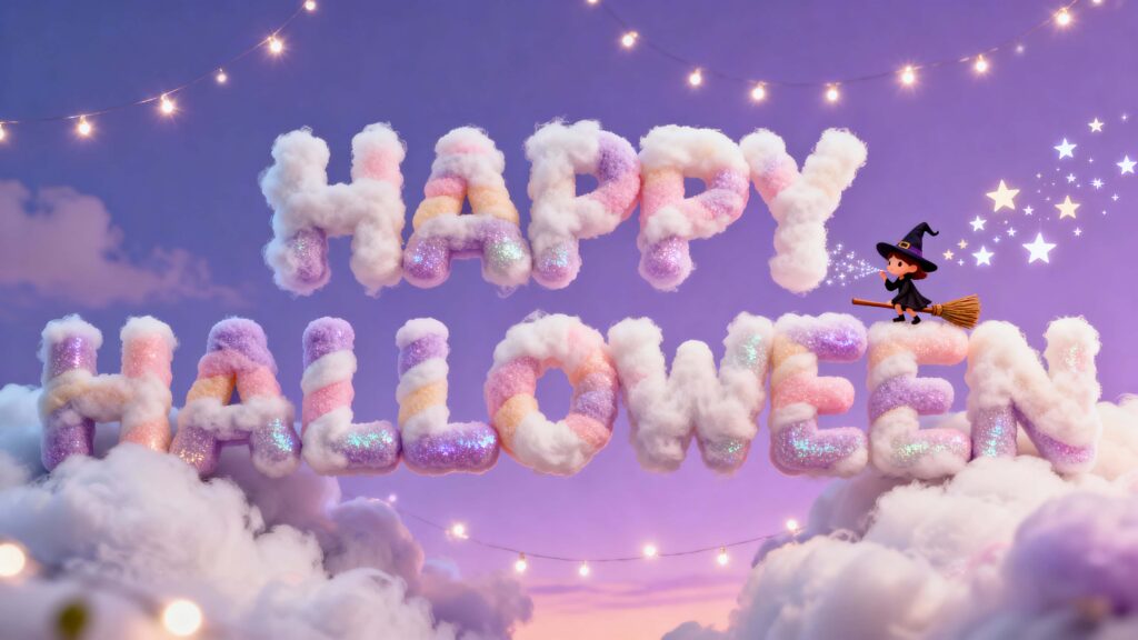 Happy Halloween Cotton-Candy Cloud Lettering Scene - Пример 1