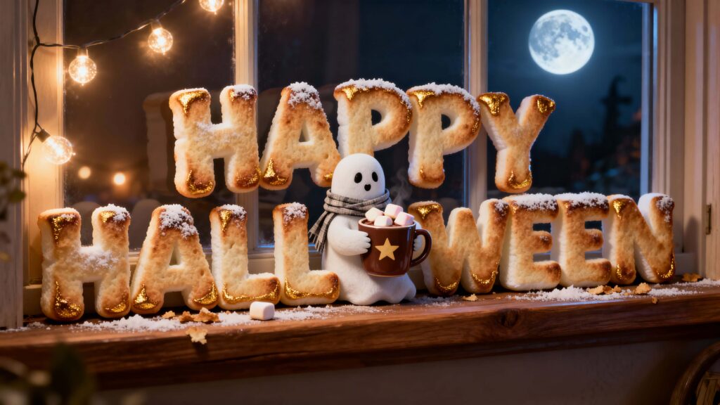 HAPPY HALLOWEEN Marshmallow Lettering Window Scene - Пример 1