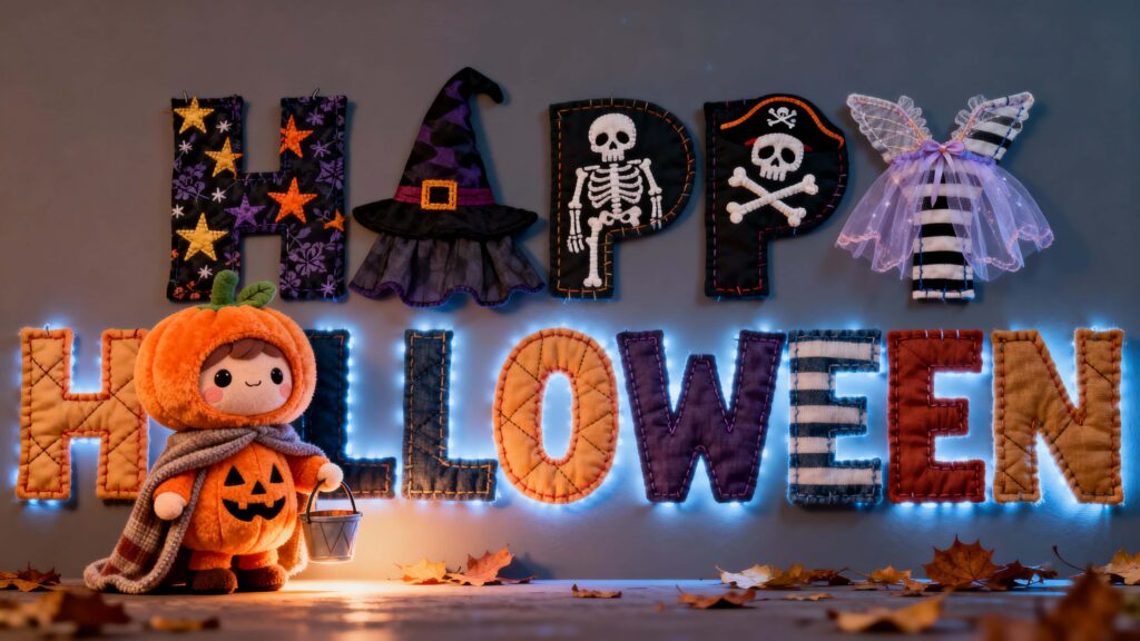 HAPPY HALLOWEEN quilted fabric letters scene - Пример 1
