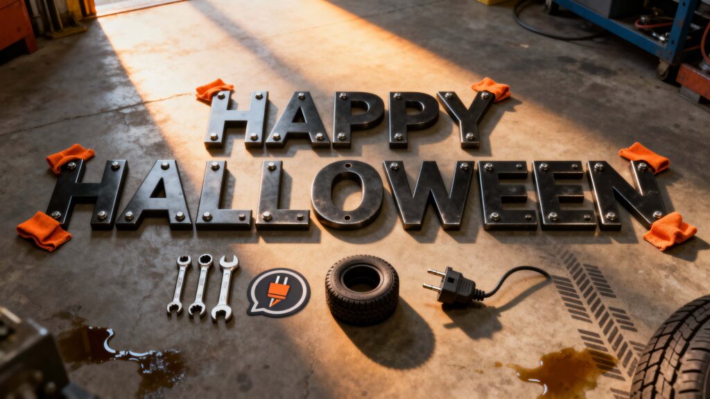 HAPPY HALLOWEEN satin-steel sign in workshop - Пример 1