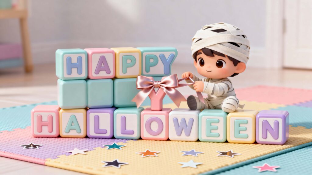 Happy Halloween toy-block tableau with mummy - Пример 1