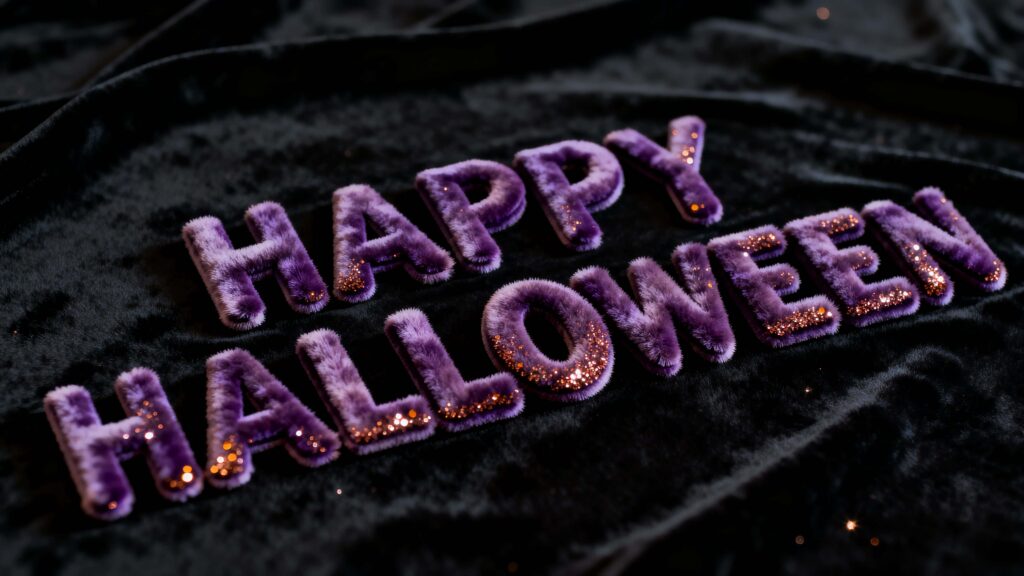 HAPPY HALLOWEEN velvet extruded letters close-up - Пример 1