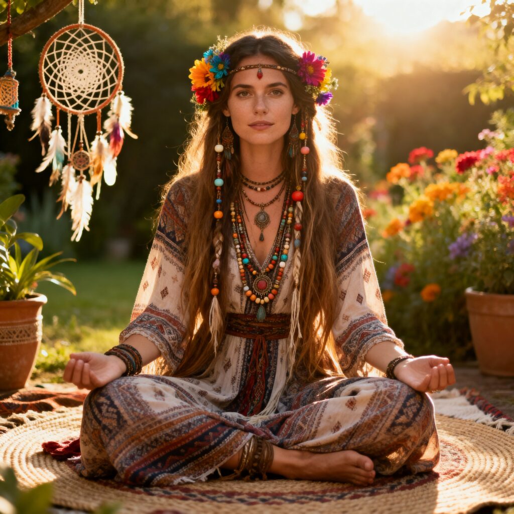 Hippie woman sunlit portrait photograph - Пример 1