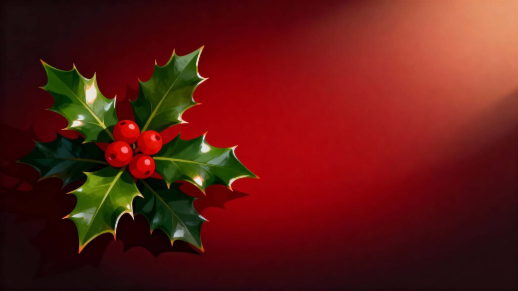 Holly Sprig on Rich Red Backdrop - Пример 1