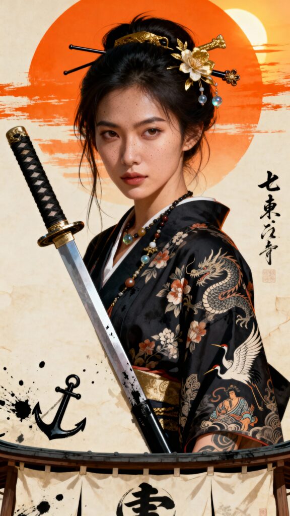 Japanese Warrior Woman Portrait Poster - Пример 1