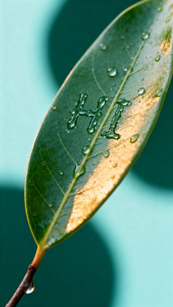 Leaf with dew-written HI greeting - Пример 1