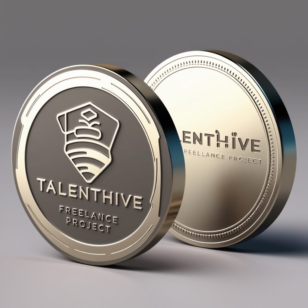Промпт 3D-модель уникальной, стильной монеты для фриланс-проекта под названием ‘TalentHive’ - Пример 3