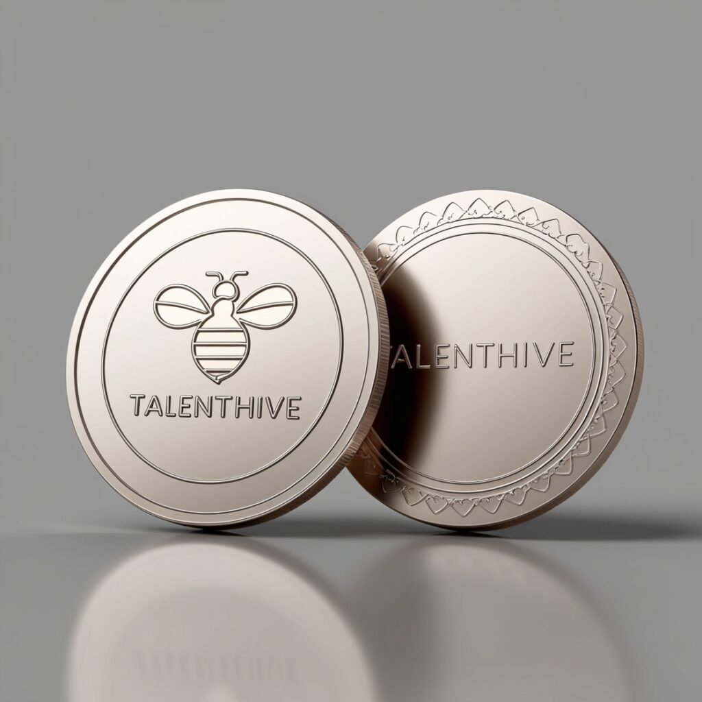 Промпт 3D-модель уникальной, стильной монеты для фриланс-проекта под названием ‘TalentHive’ - Пример 4