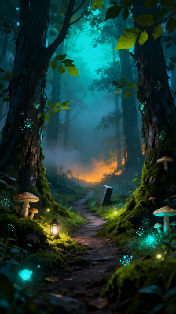 Luminous forest path with glowing spores - Пример 1
