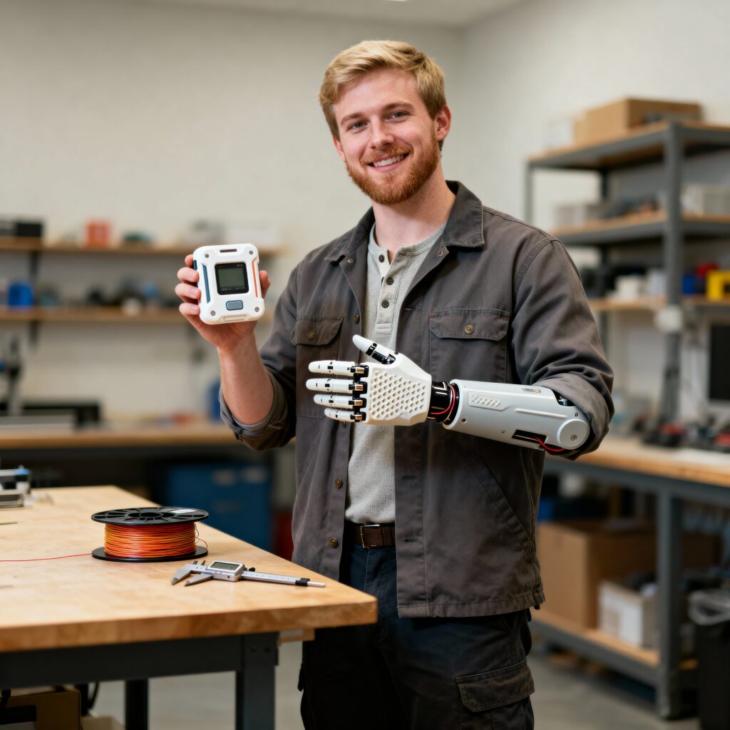 Maker with myoelectric prosthetic in studio - Пример 1