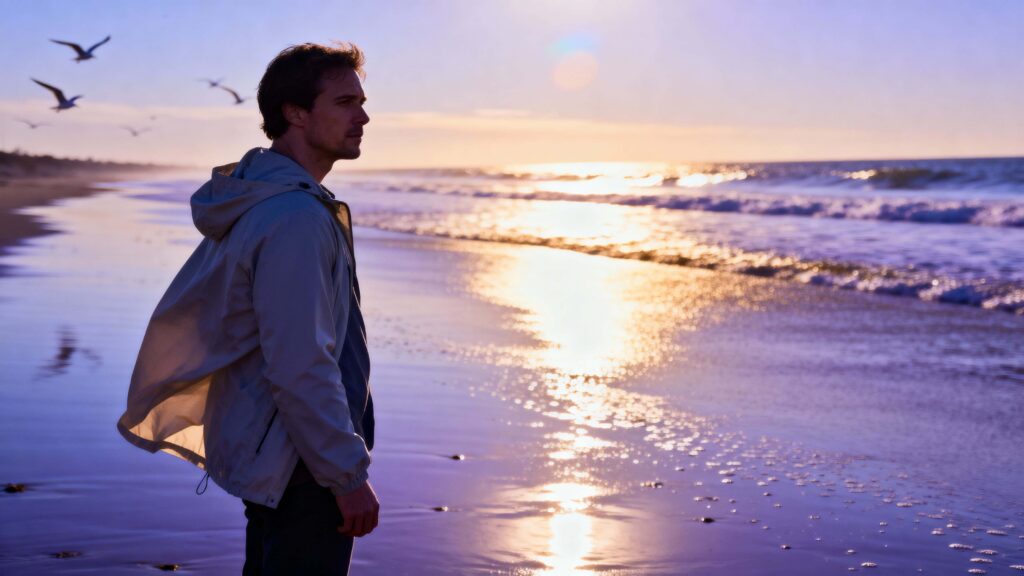 Man by Seashore at Sunrise - Пример 1