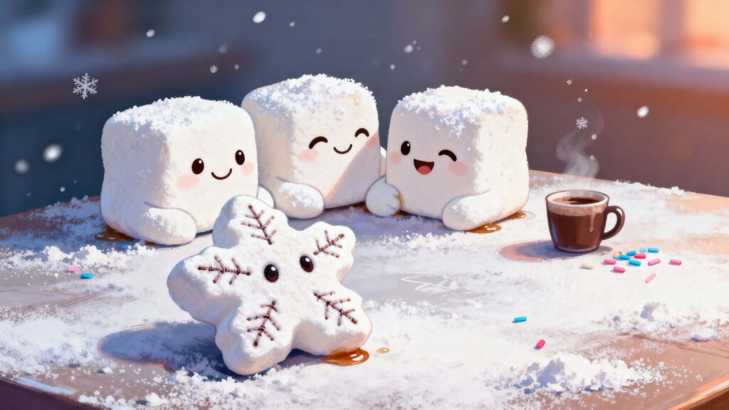 Marshmallow Snowflake Characters Cozy Scene - Пример 1