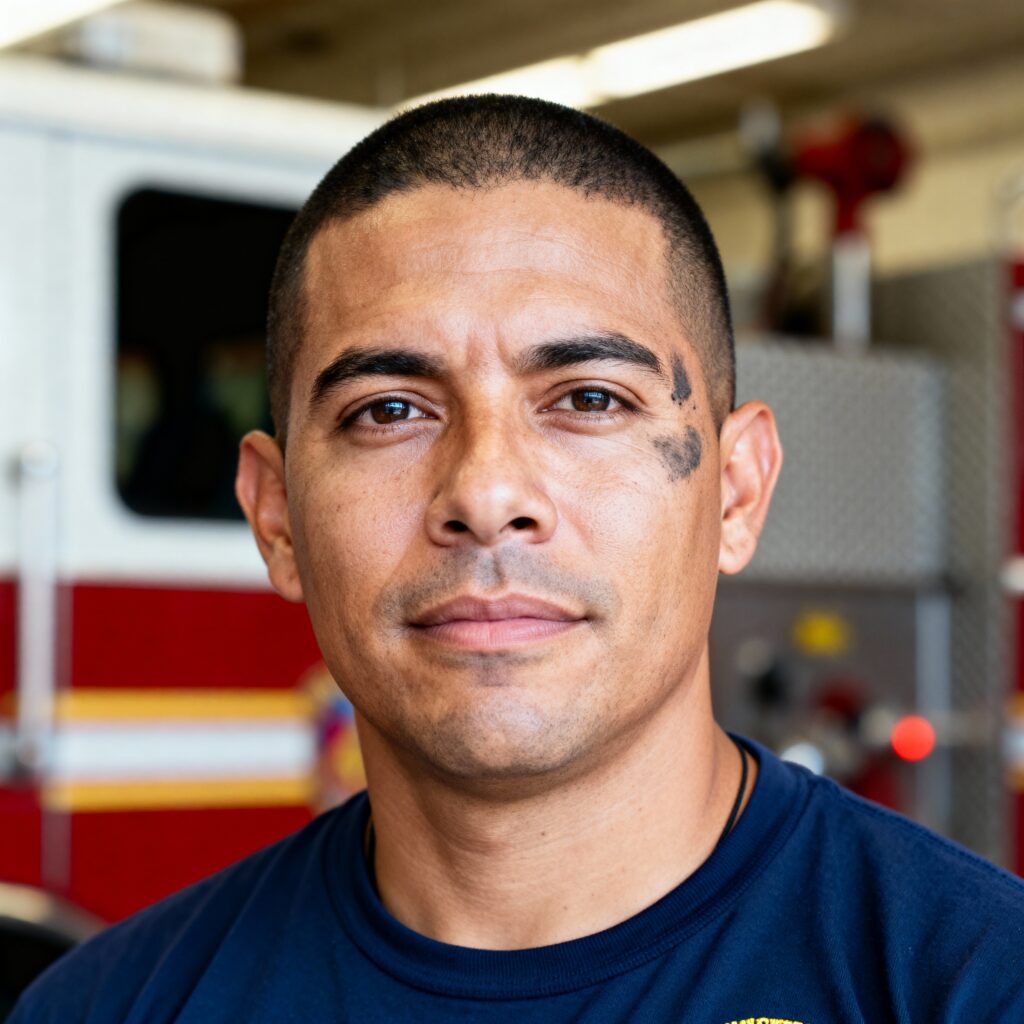Mateo Rivera firefighter portrait headshot close-up - Пример 1