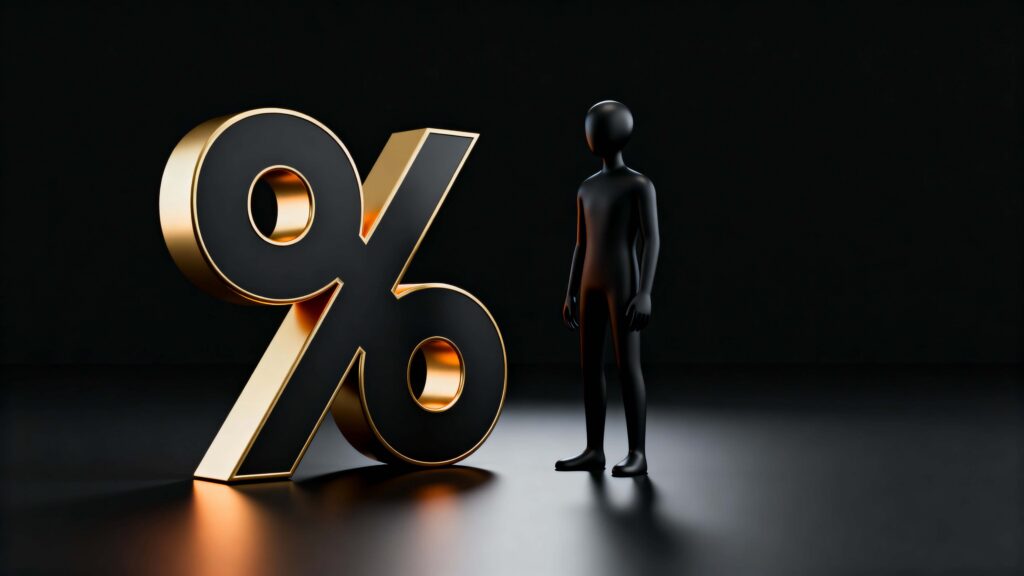 Matte Black Faceless Character Beside Gold Percent - Пример 1