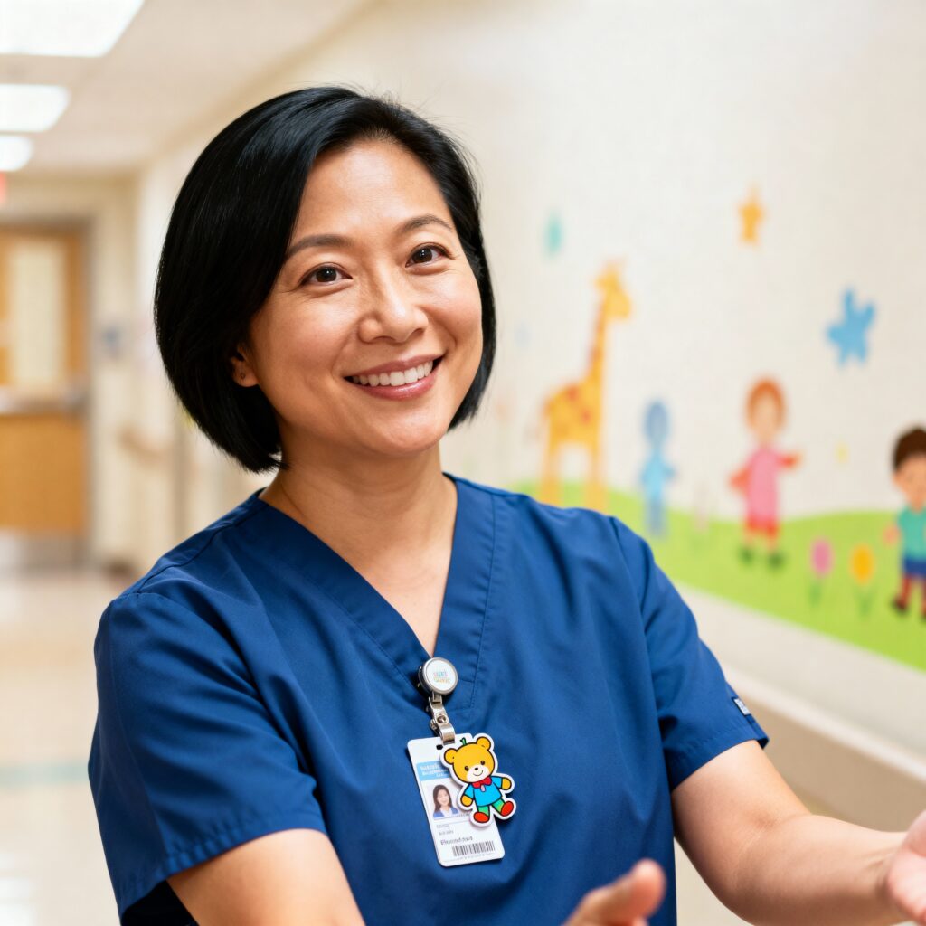 Mei Lin pediatric nurse half-body portrait - Пример 1