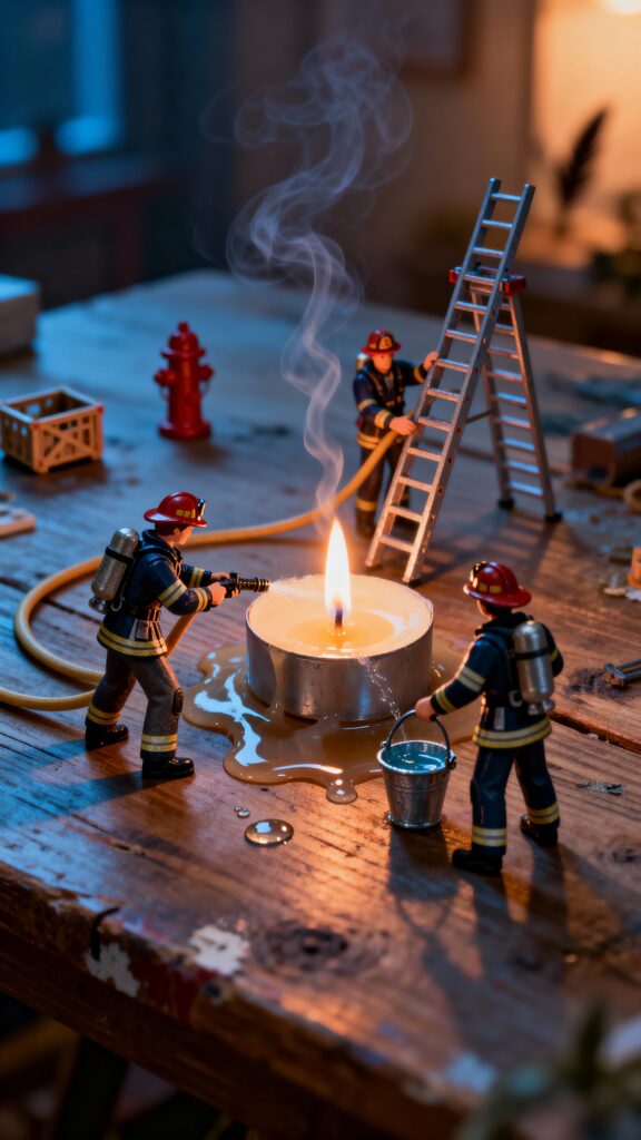 Miniature Firefighter Toy Crew at Candle - Пример 1