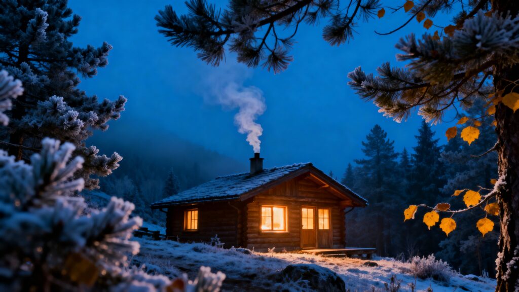 Mountain Cabin at Dusk Landscape Photo - Пример 1