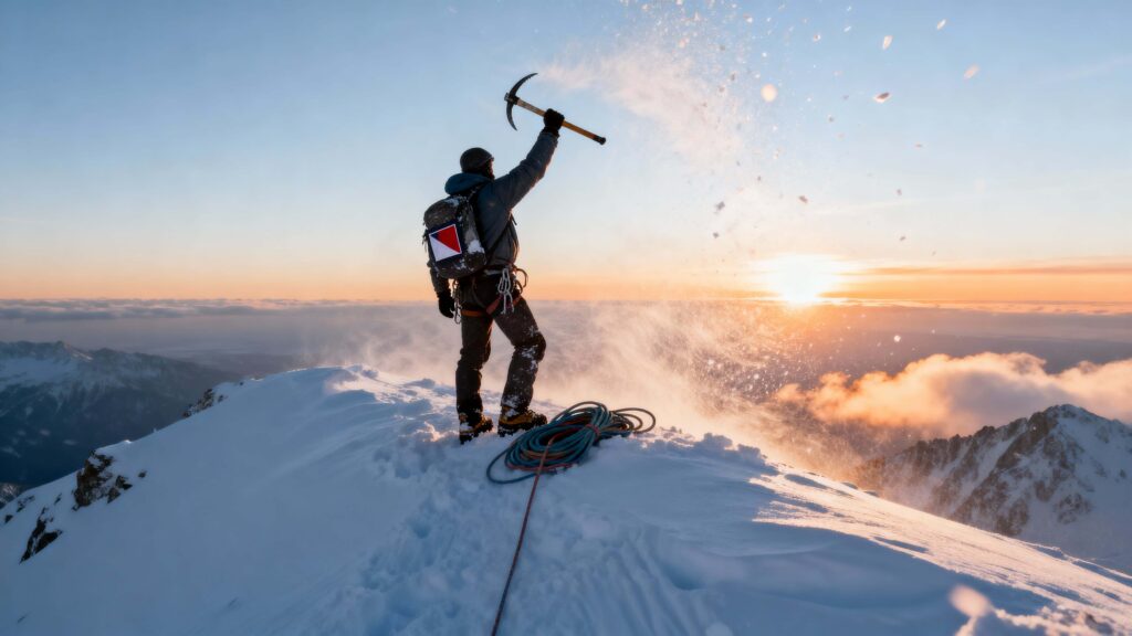 Mountaineer Raising Axe at Summit - Пример 1