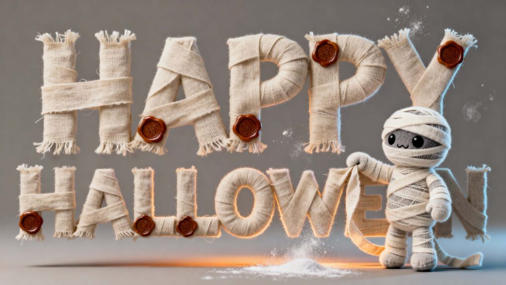 Mummy-Wrapped Halloween Lettering Playful Scene - Пример 1