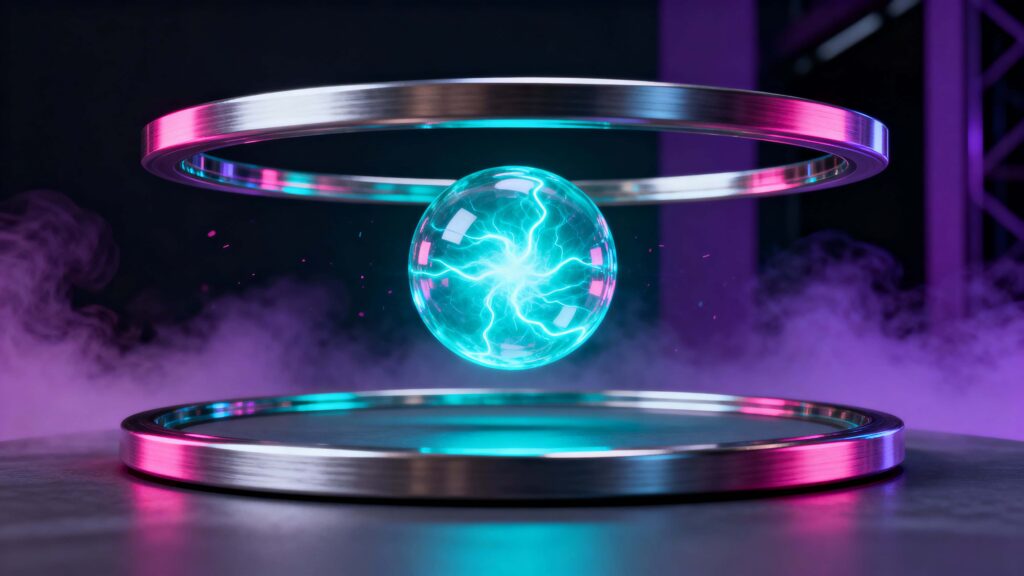 Neon energy core with metallic rings - Пример 1