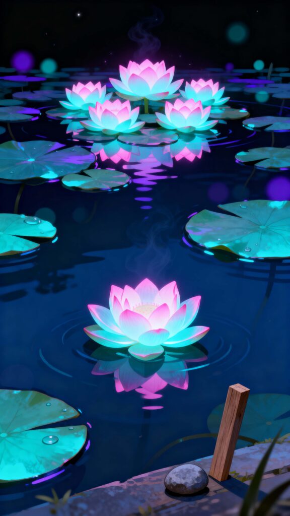 Neon lotus pond vertical luminous study - Пример 1