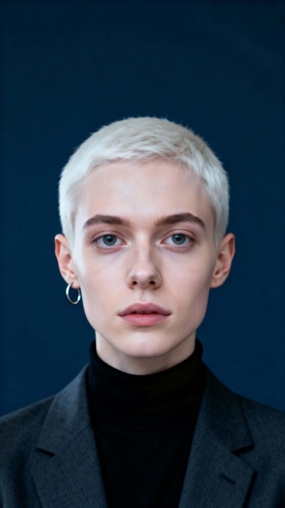 Nonbinary portrait alabaster skin platinum hair - Пример 1