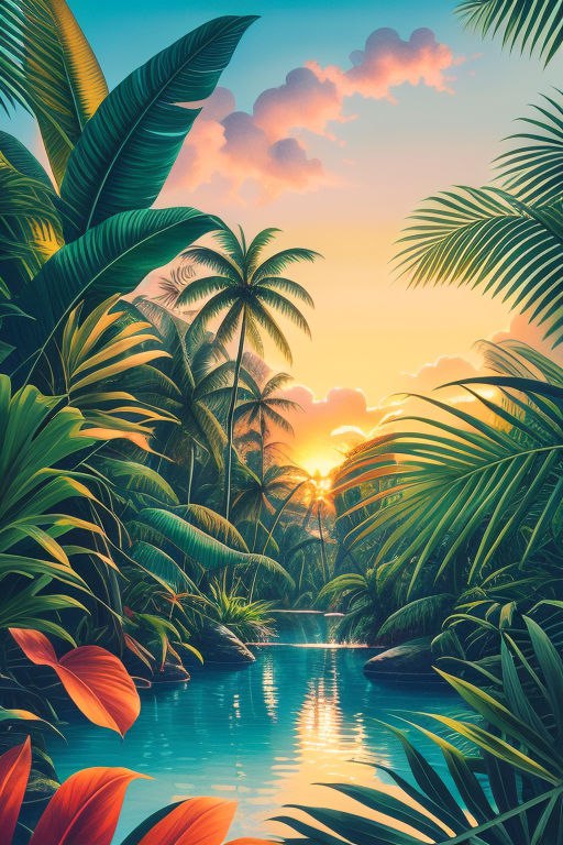 Промпт нейро-арт природа, тропические джунгли - Пример 1