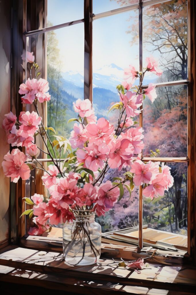 Промт вид из окна, цветы - Пример 4