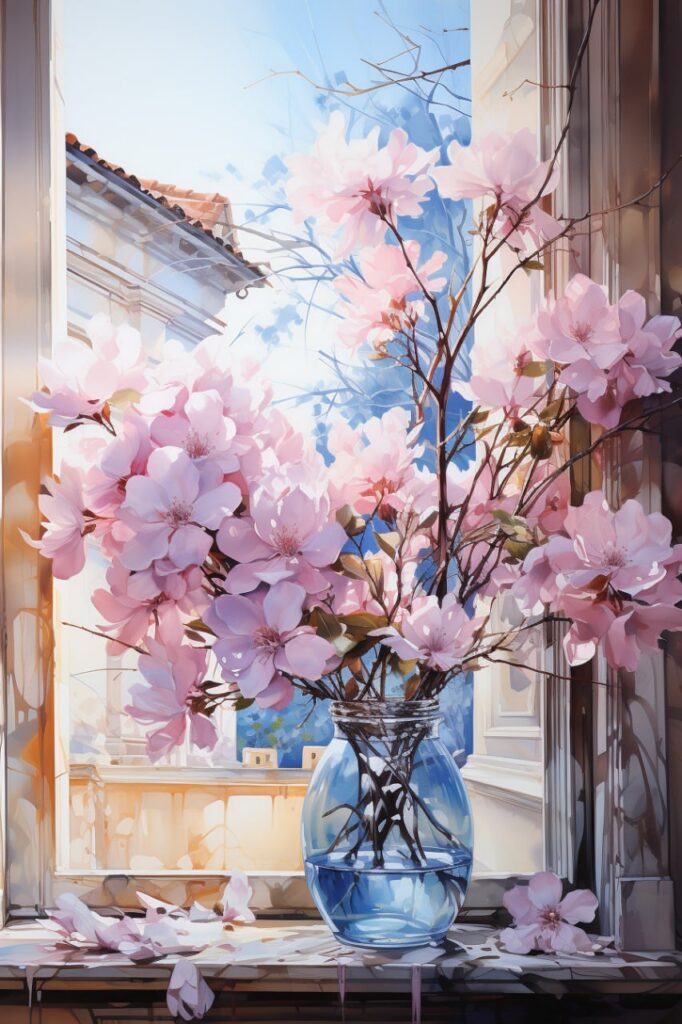Промт вид из окна, цветы - Пример 3