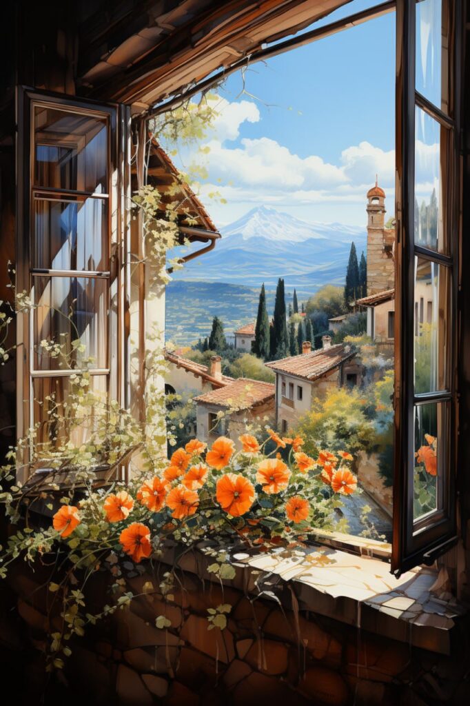 Промт вид из окна, цветы - Пример 2