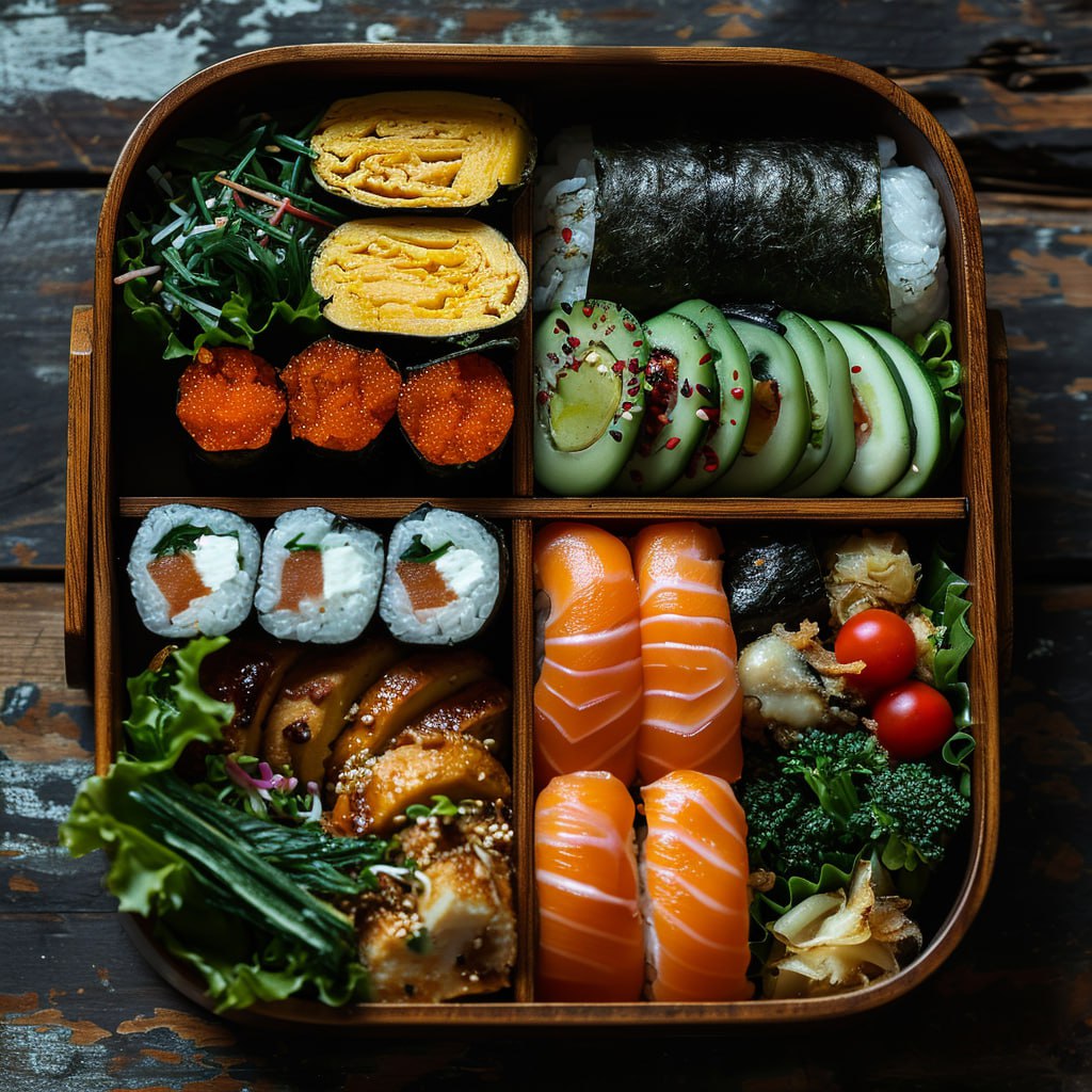 Промпт суши в деревянной коробке - Пример 3