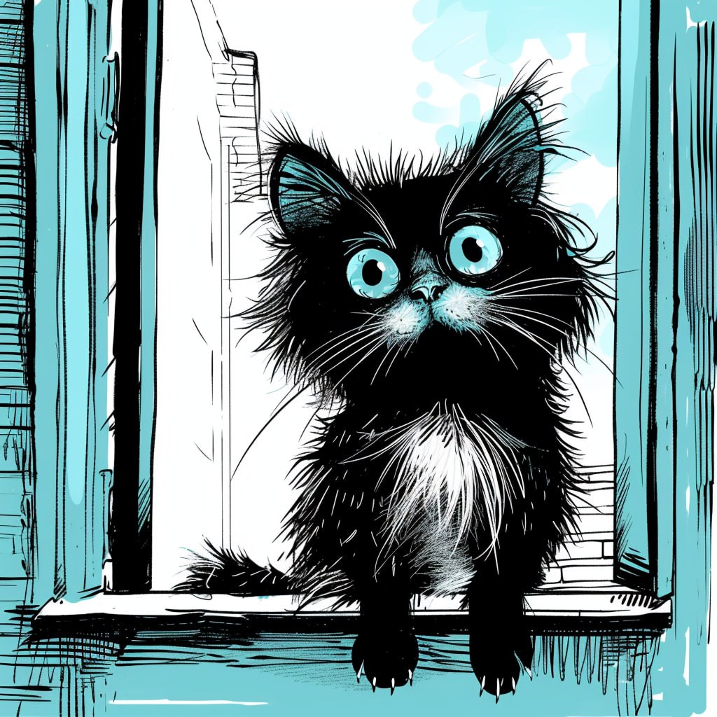 Промпт маленький пушистый счастливый кот первым входит в новую квартиру - Пример 1