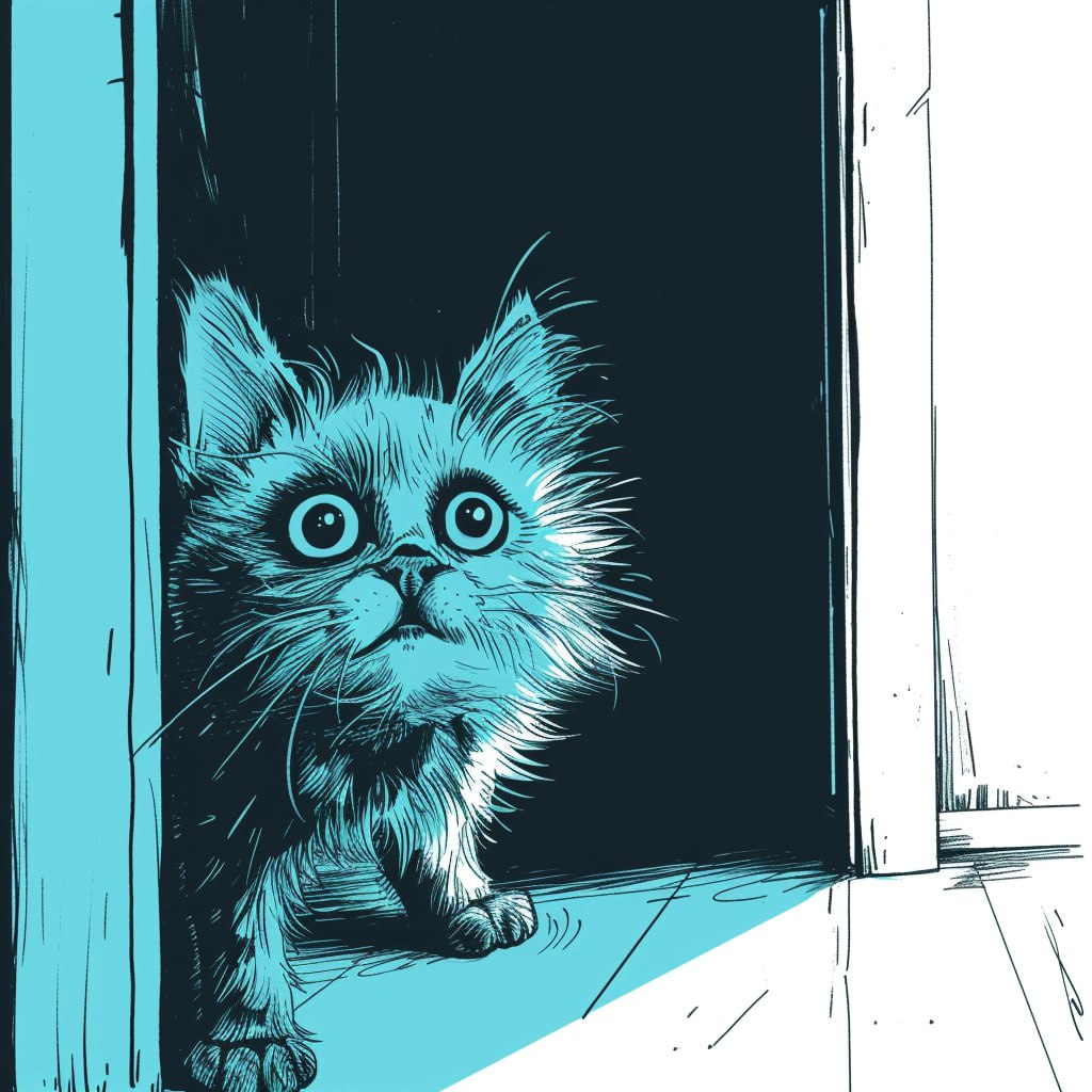 Промпт маленький пушистый счастливый кот первым входит в новую квартиру - Пример 4